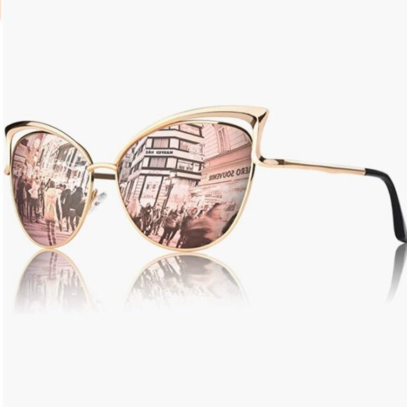 Pink + Rose Gold Mirror Cat Eye Aviator Sunglasses‎ Oversized Pilot Sunglasses - Picture 3 of 4